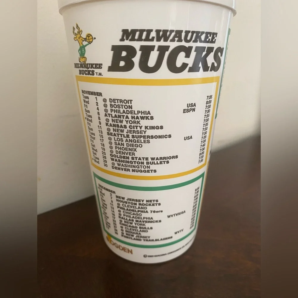 VTG 1983-1984 Milwaukee Bucks Schedule Stadium‎ Cup KC Kings Bullets